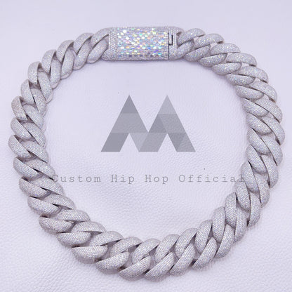 28MM Moissanite Cuban Chain with Baguette Cut Clasp in Solid 925 Silver0