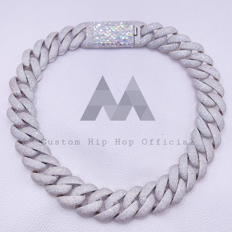 28MM Moissanite Cuban Chain with Baguette Cut Clasp in Solid 925 Silver0