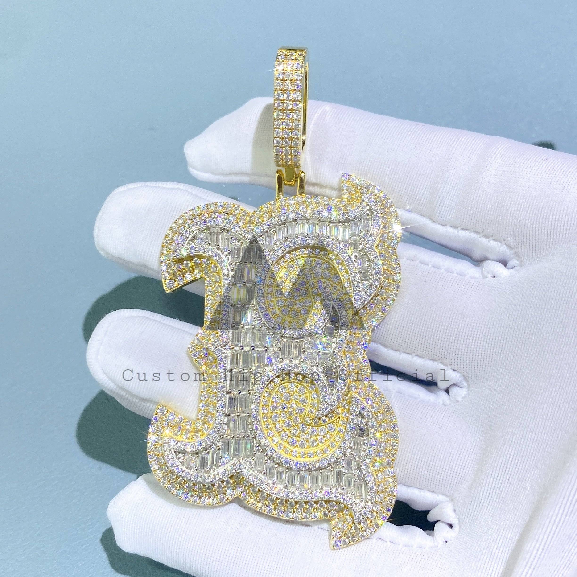 Iced Out Custom Letter E Initial Pendant hip hop jewelry with Baguette Mix Round VVS Moissanite1