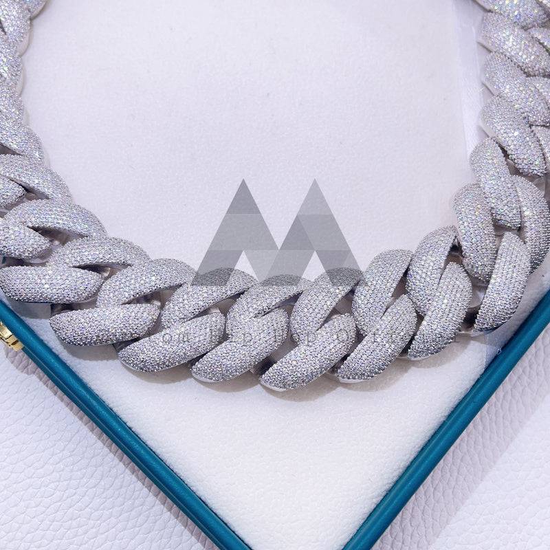 28MM Moissanite Cuban Chain with Baguette Cut Clasp in Solid 925 Silver2