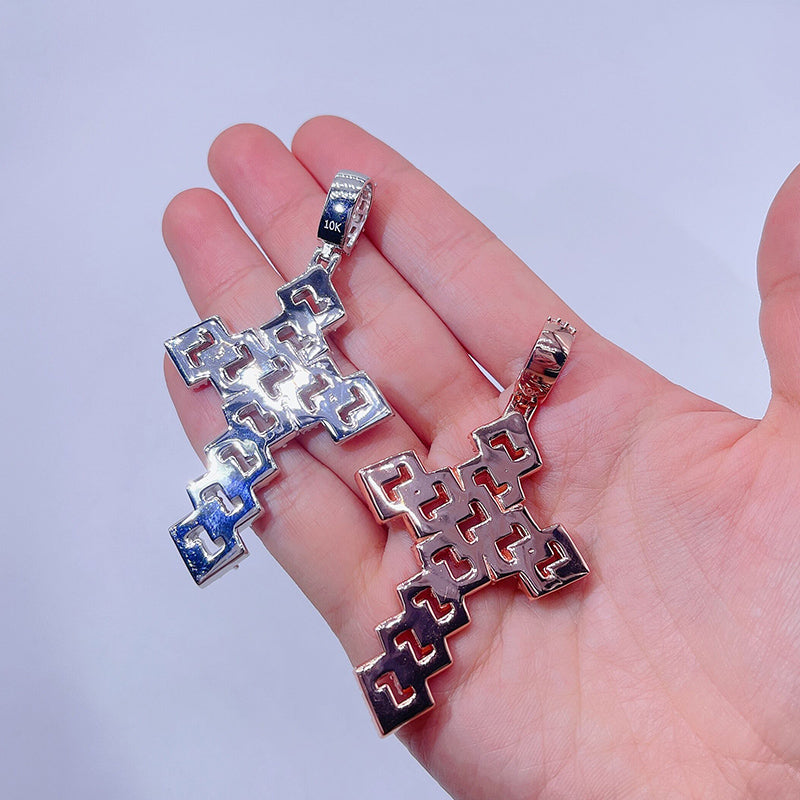 Подвеска-крест из муассанита в стиле хип-хоп из стерлингового серебра с теннисной цепочкой из муассанита диаметром 3 мм