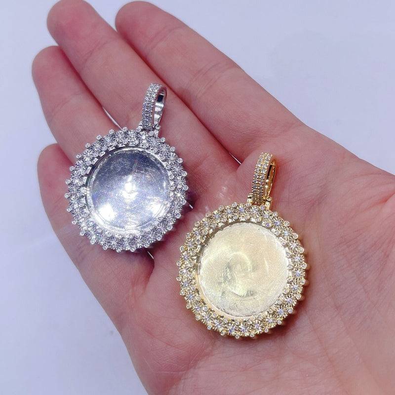 VVS Moissanite Disc Diamond Photo Memory Pendant with 3MM Tennis Chain