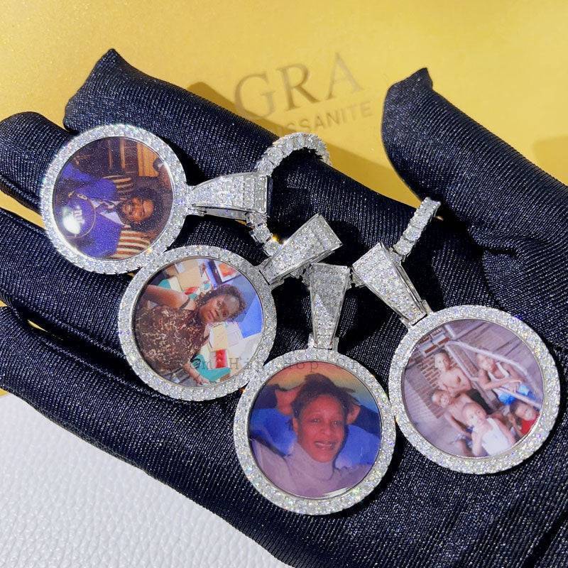 Sterling Silver 925 35MM VVS Moissanite Custom Picture Memory Pendant Hip Hop Jewelry4