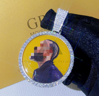 Pingente de memória fotográfica com imagem de diamante VVS Moissanite adequado para corrente de tênis de 4 mm