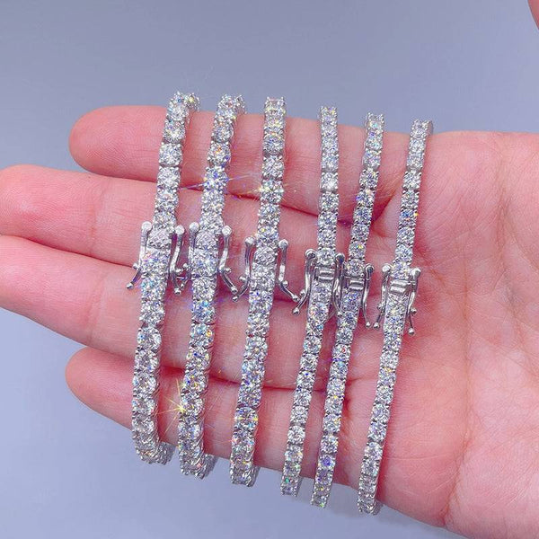 Bracciale Tennis Tennis Donna In Argento Sterling 925 Con Moissanite Da 3 Mm - Catena A Girocollo Con Pietre Preziose Vere, Regalo Di Lusso