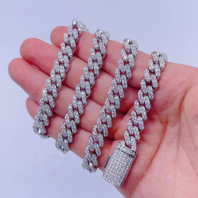 Pass Diamond Tester Hip Hop Iced Out Sterling Silver Cuban Link Chain 8MM