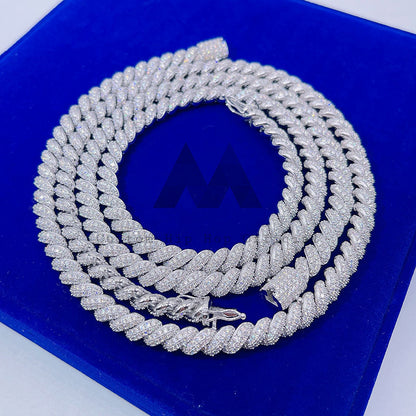 Corrente de corda congelada de 8 mm em prata esterlina com diamante VVS Moissanite para homens