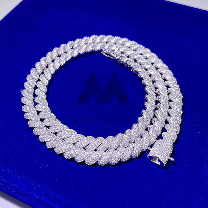 Corrente de corda congelada de 8 mm em prata esterlina com diamante VVS Moissanite para homens