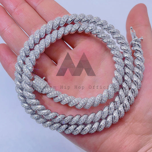 Мужская веревочная цепочка из стерлингового серебра диаметром 8 мм со льдом и бриллиантами из муассанита VVS