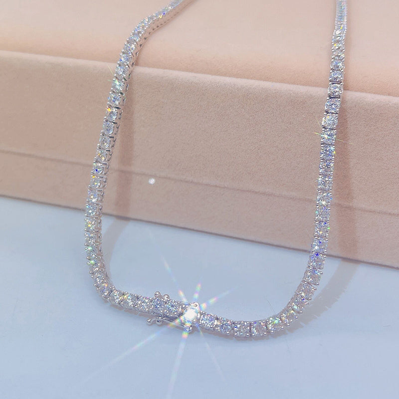 Hot Sell Hip Hop 3MM Moissanite Tennis Chain White Gold Plated Over Sterling Silver 925