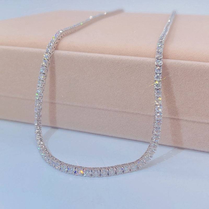 Hot Sell Hip Hop 3MM Moissanite Tennis Chain White Gold Plated Over Sterling Silver 925