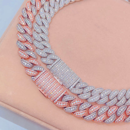 18MM Two-Tone Miami Cuban Link Chain with Moissanite Diamonds in White & Rose Gold0