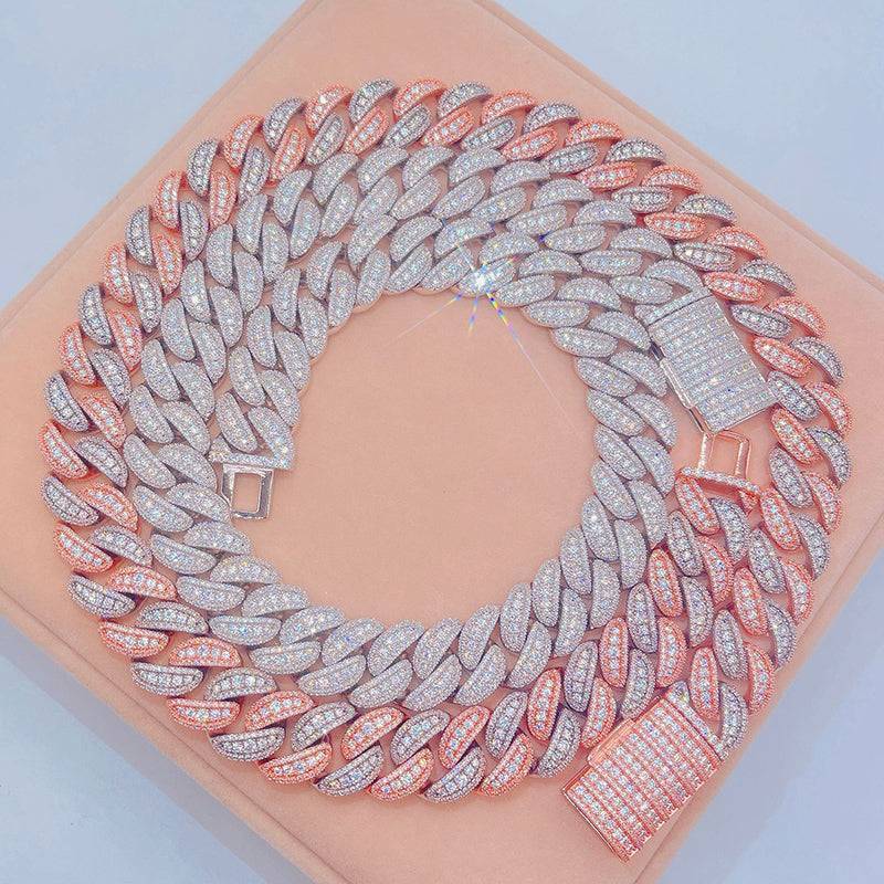 18MM Two-Tone Miami Cuban Link Chain with Moissanite Diamonds in White & Rose Gold3