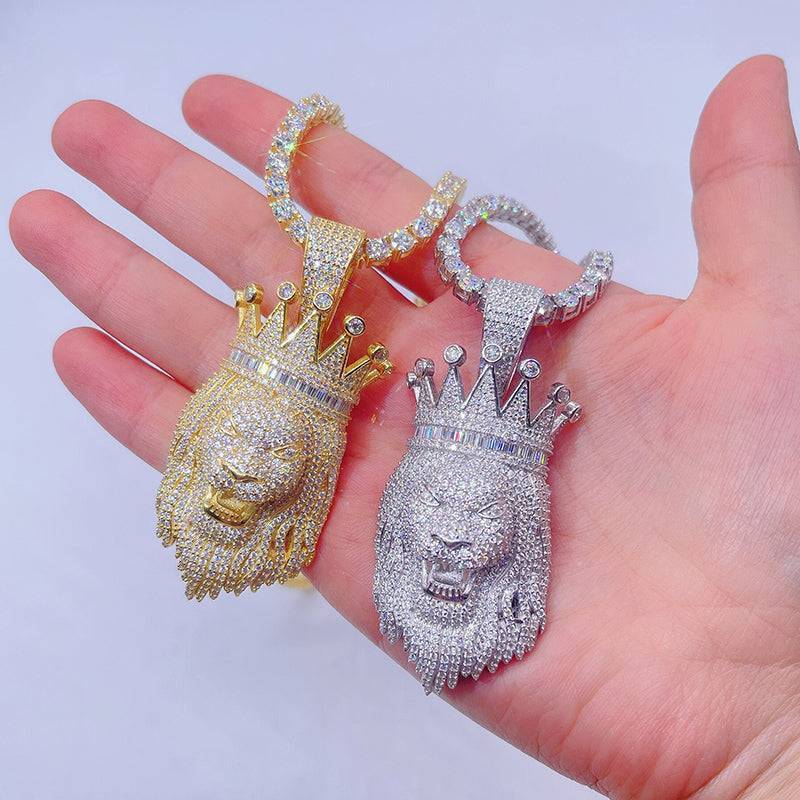 Iced Out Moissanite Lion Pendant Sterling Silver Hip Hop Jewelry