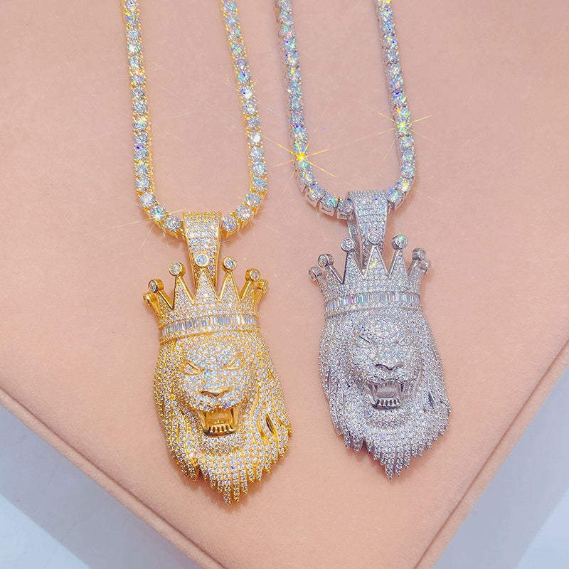 Iced Out Hip Hop Sterling Silver Moissanite Lion Pendant