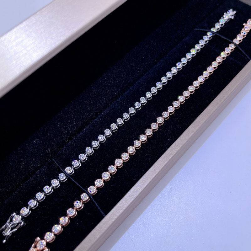 Hip hop jewelry featuring Solid Silver, White Gold, Rose Gold, 3MM, 4MM Bezel Setting VVS Moissanite Tennis Bracelet