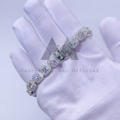 Corrente de tênis de diamante moissanite de prata esterlina congelada de 10 mm