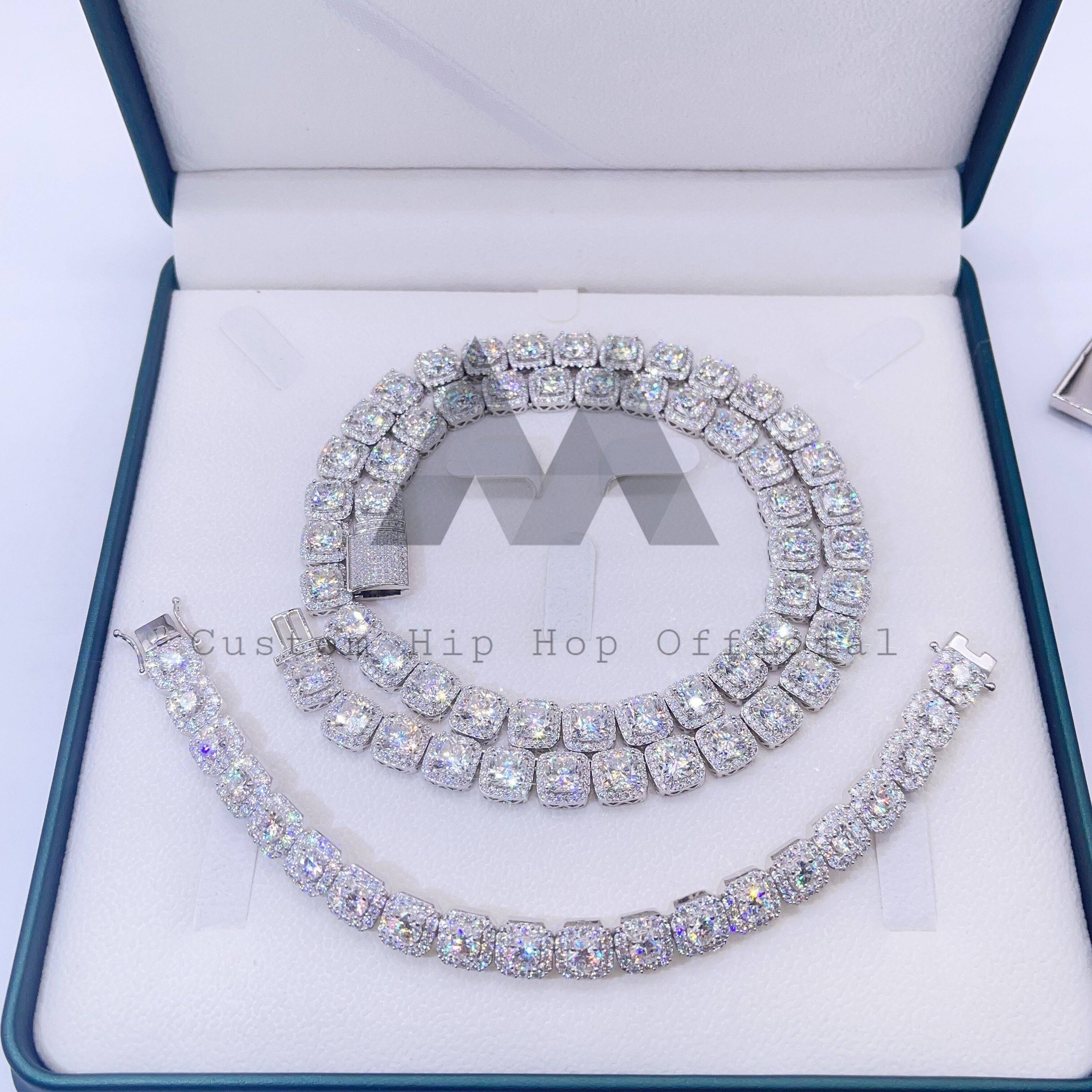 Sterling Silver Iced Out 10mm Cluster Moissanite Diamond Tennis Chain hip hop jewelry0