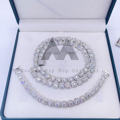 Sterling Silver Iced Out 10mm Cluster Moissanite Diamond Tennis Chain