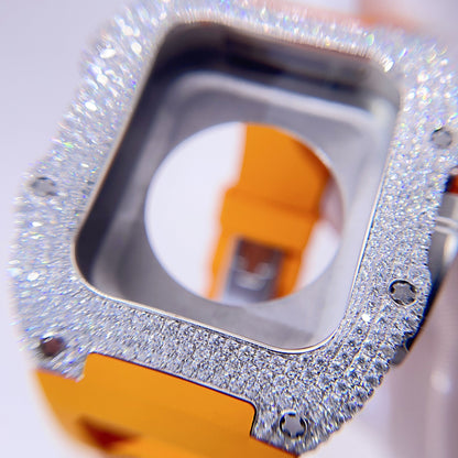 Корпус для часов из нержавеющей стали с бриллиантами и муассанитом VVS, выполненный на заказ, с резиновым ремешком
