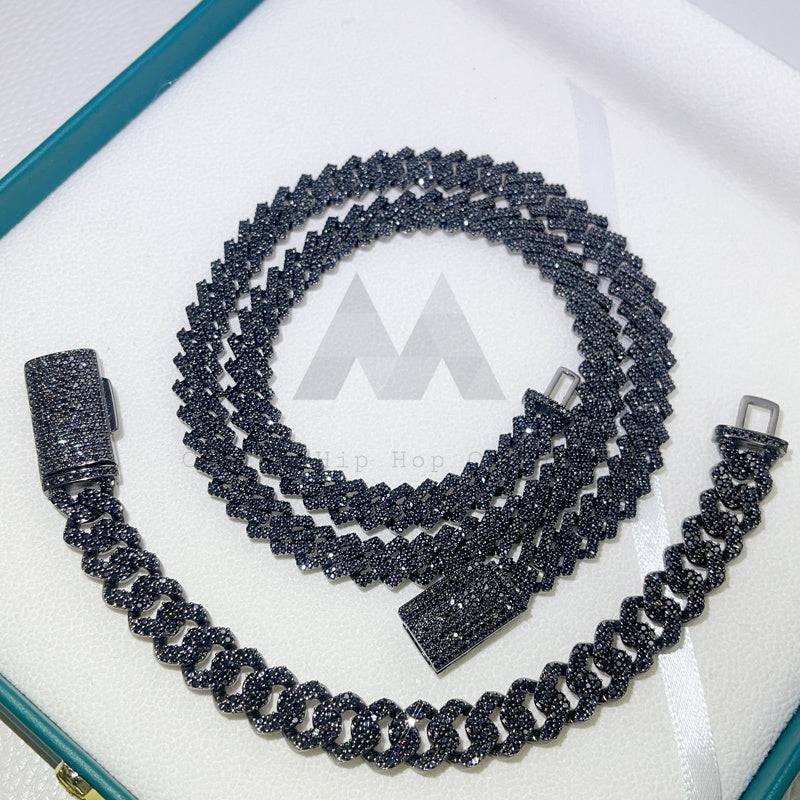 10MM Black Moissanite Cuban Chain Pass Diamond Tester Hip Hop