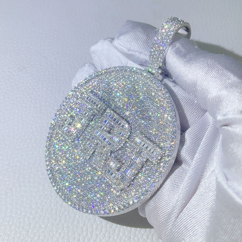 Moissanite Diamond 2.5" 3" Custom Made Baguette Name Round Pendant Fit for 13MM Cuban Chain