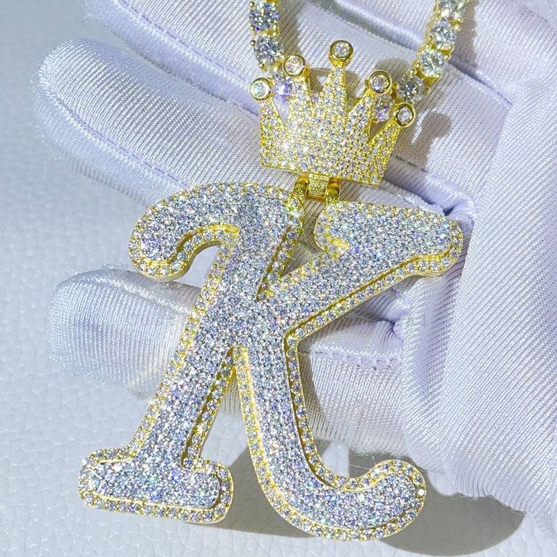 Hip hop jewelry with Crown Bail Custom Initial Pendant in Yellow Gold Two-Tone fit for 4MM Tennis Chain1