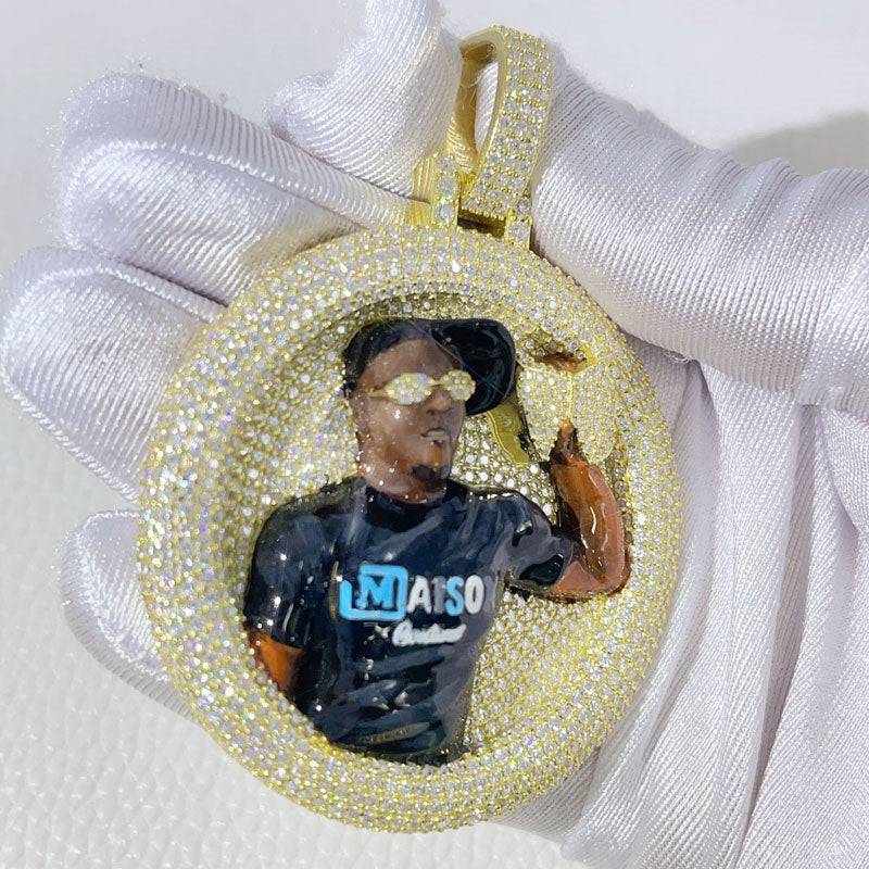 Custom Enamel Moissanite Iced Out Pendant hip hop jewelry with VVS Silver 2.5 inch to 3 inch3