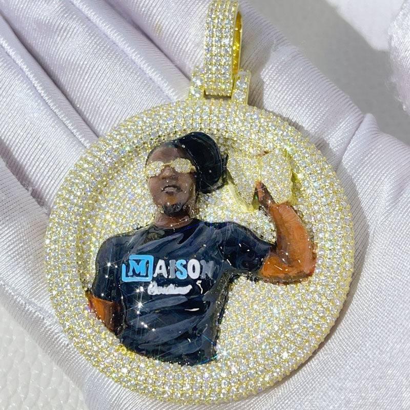 Custom Enamel Moissanite Iced Out Pendant hip hop jewelry with VVS Silver 2.5 inch to 3 inch2