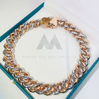 23MM Custom Clasp Cuban Chain in Rose Gold and White Gold with Moissanite2