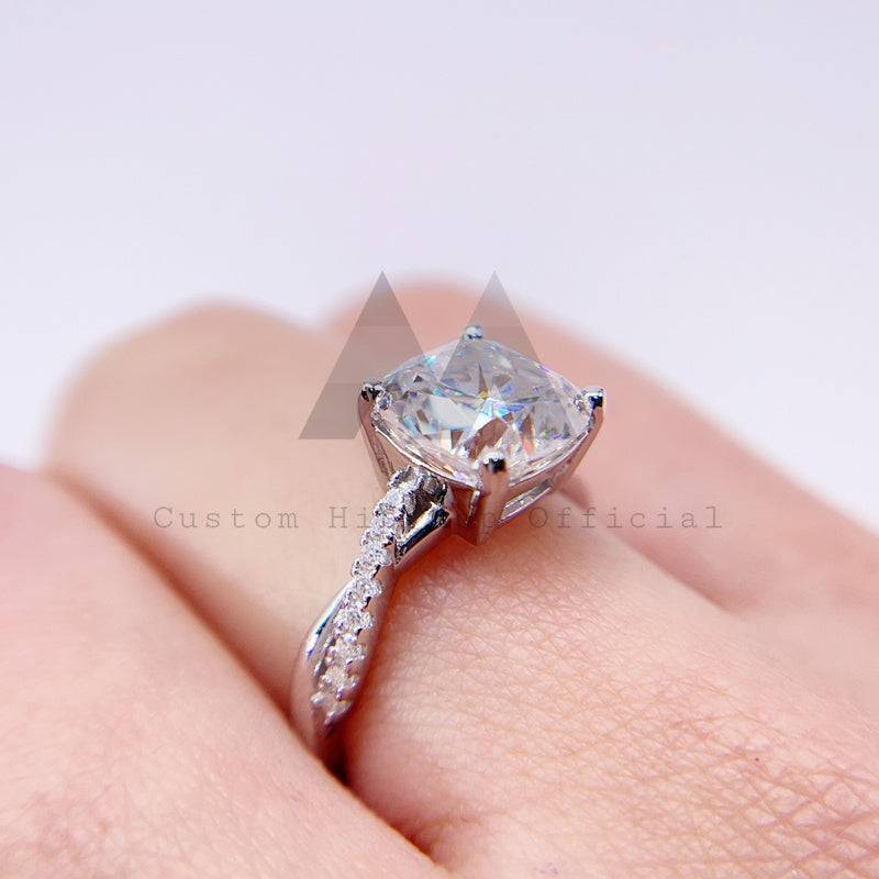 Stylish Silver 925 VVS Moissanite Cushion Cut Engagement Ring Hip Hop Jewelry3