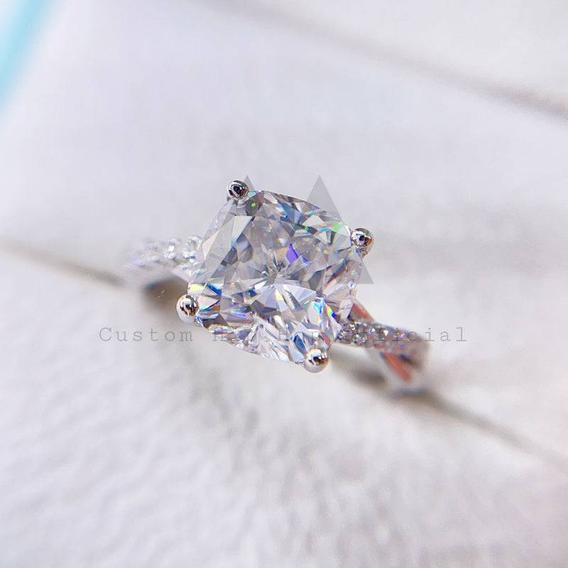 Stylish Silver 925 VVS Moissanite Cushion Cut Engagement Ring Hip Hop Jewelry0