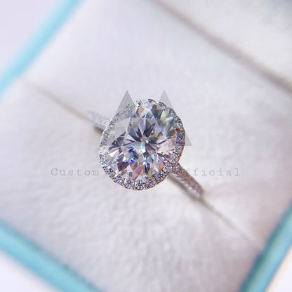 Solid Silver 925 2.6 CT Oval Cut Halo Style Moissanite Engament Ring