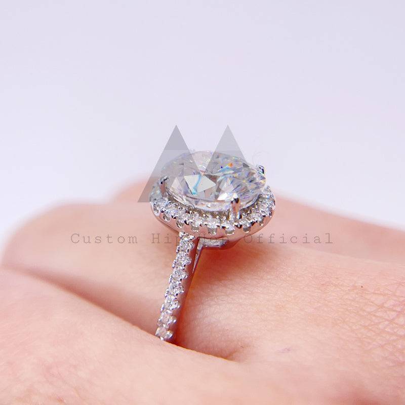 Solid Silver 925 2.6 CT Oval Cut Halo Style Moissanite Engagement Ring Hip Hop Jewelry2