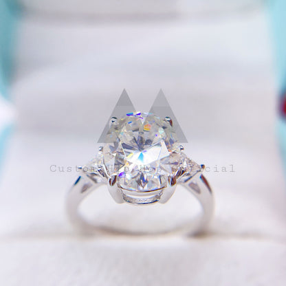 Обручальное кольцо из трех камней овальной огранки 5,2 карата из цельного серебра с бриллиантом из муассанита VVS