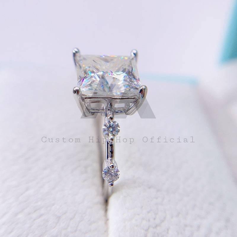 925 Sterling Silver White Gold Color Princess Cut VVS Moissanite Diamond Engagement Ring 4.35CT