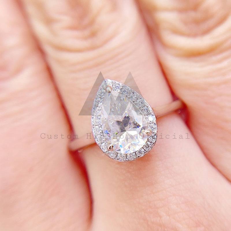 VVS MOissanite 2.5 CT Sterling Silver Engagement Ring Pear Cut