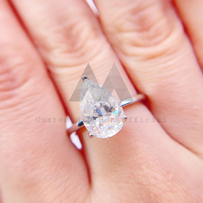 Обручальное кольцо из серебра 925 пробы с муассанитом VVS с покрытием из белого золота и бриллиантом 4 карата груши