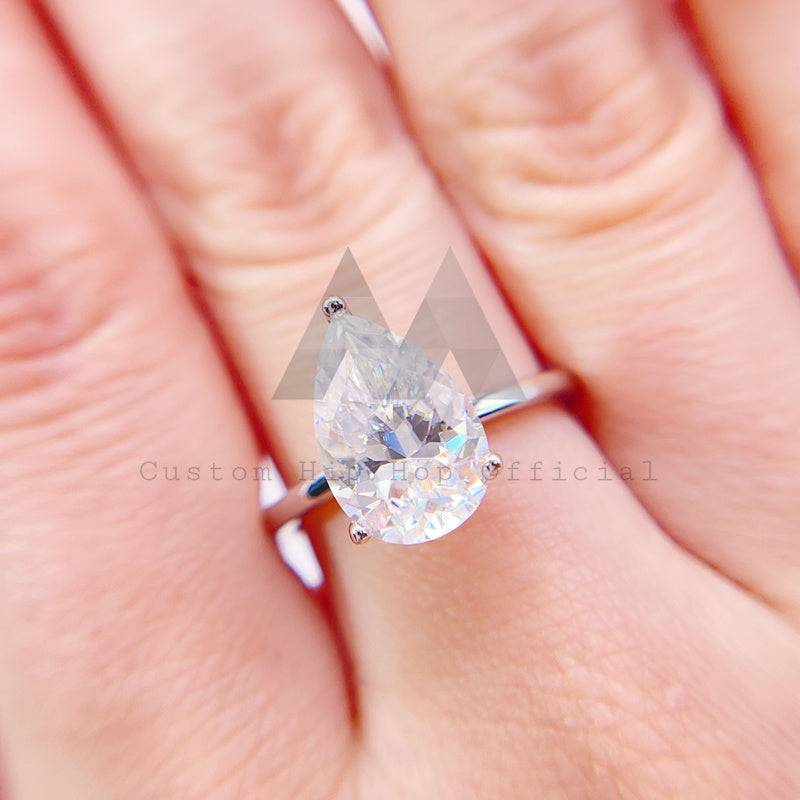 White Gold Plating Over Silver 925 4CT Pear Cut VVS Moissanite Diamond Engagement Ring