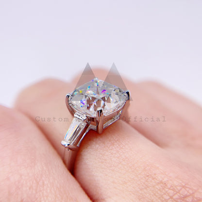 Hip hop jewelry featuring Cushion Cut Three Stone Design 5.0CT Silver Moissanite Wedding Ring0
