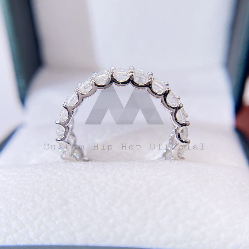 Elegant 925 Sterling Silver VVS Moissanite Eternity Ring 3*5MM Emerald Cut hip hop jewelry3