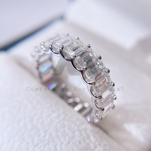Elegant 925 Sterling Silver VVS Moissanite Eternity Ring 3*5MM Emerald Cut hip hop jewelry1