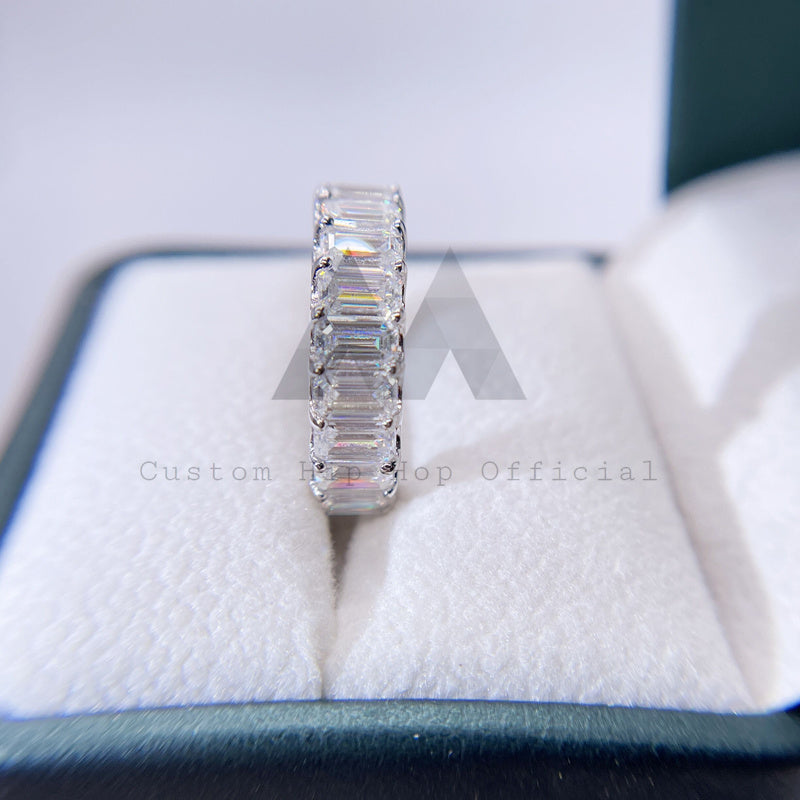 Elegant 925 Sterling Silver VVS Moissanite Eternity Ring 3*5MM Emerald Cut hip hop jewelry2