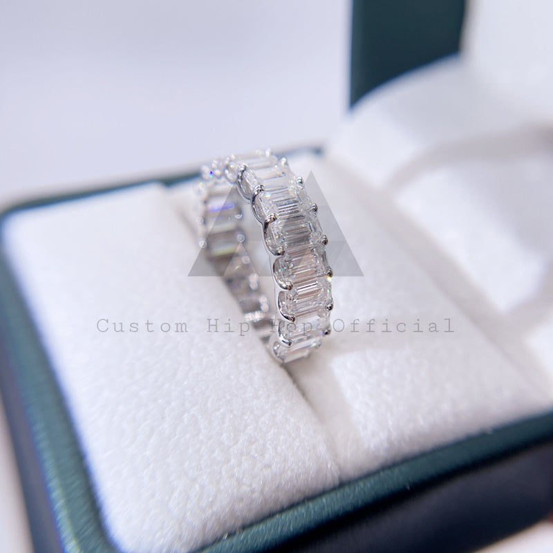 Elegant 925 Sterling Silver VVS Moissanite Eternity Ring 3*5MM Emerald Cut hip hop jewelry0