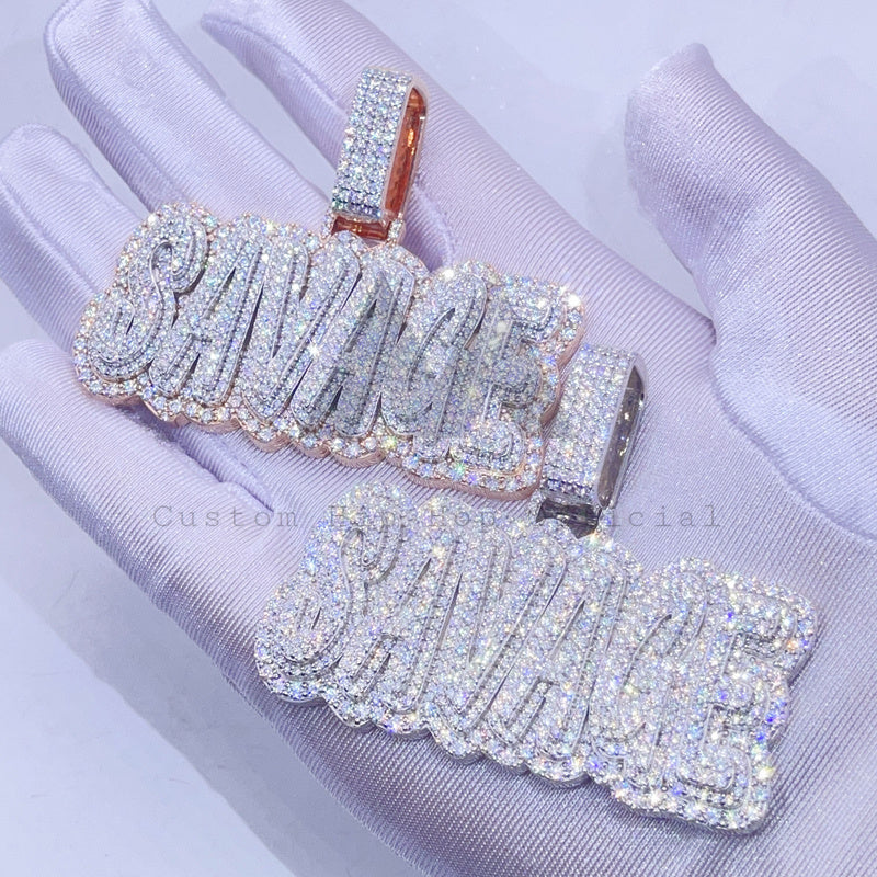 Silver 925 2.5" Iced Out VVS Moissanite Diamond Savage Pendant