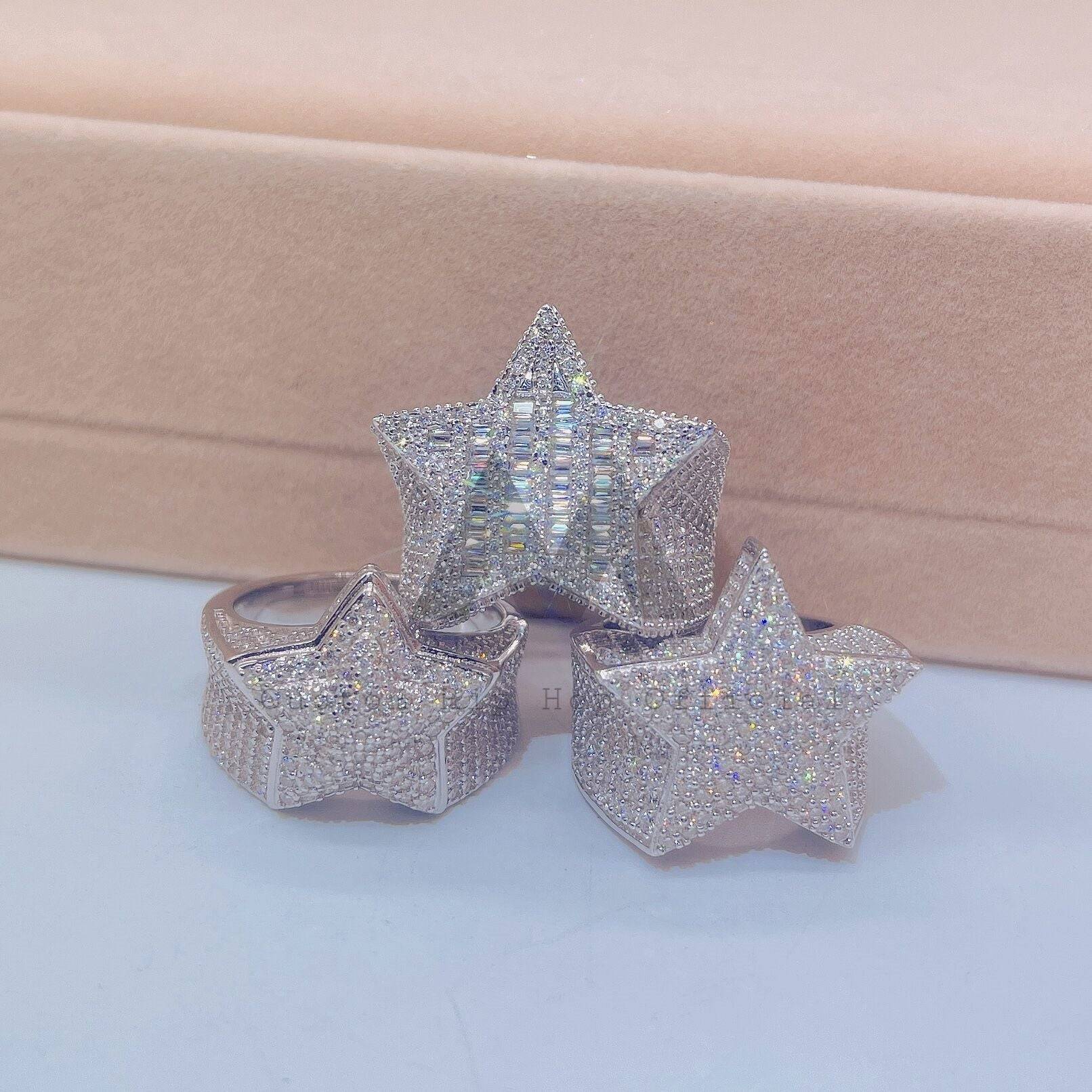 925 Sterling Silver Iced Out Star of David Ring Hip Hop Jewelry for Men