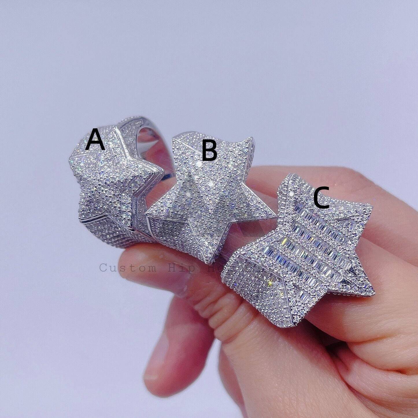 925 Sterling Silver Iced Out Star of David Ring Hip Hop Jewelry for Men