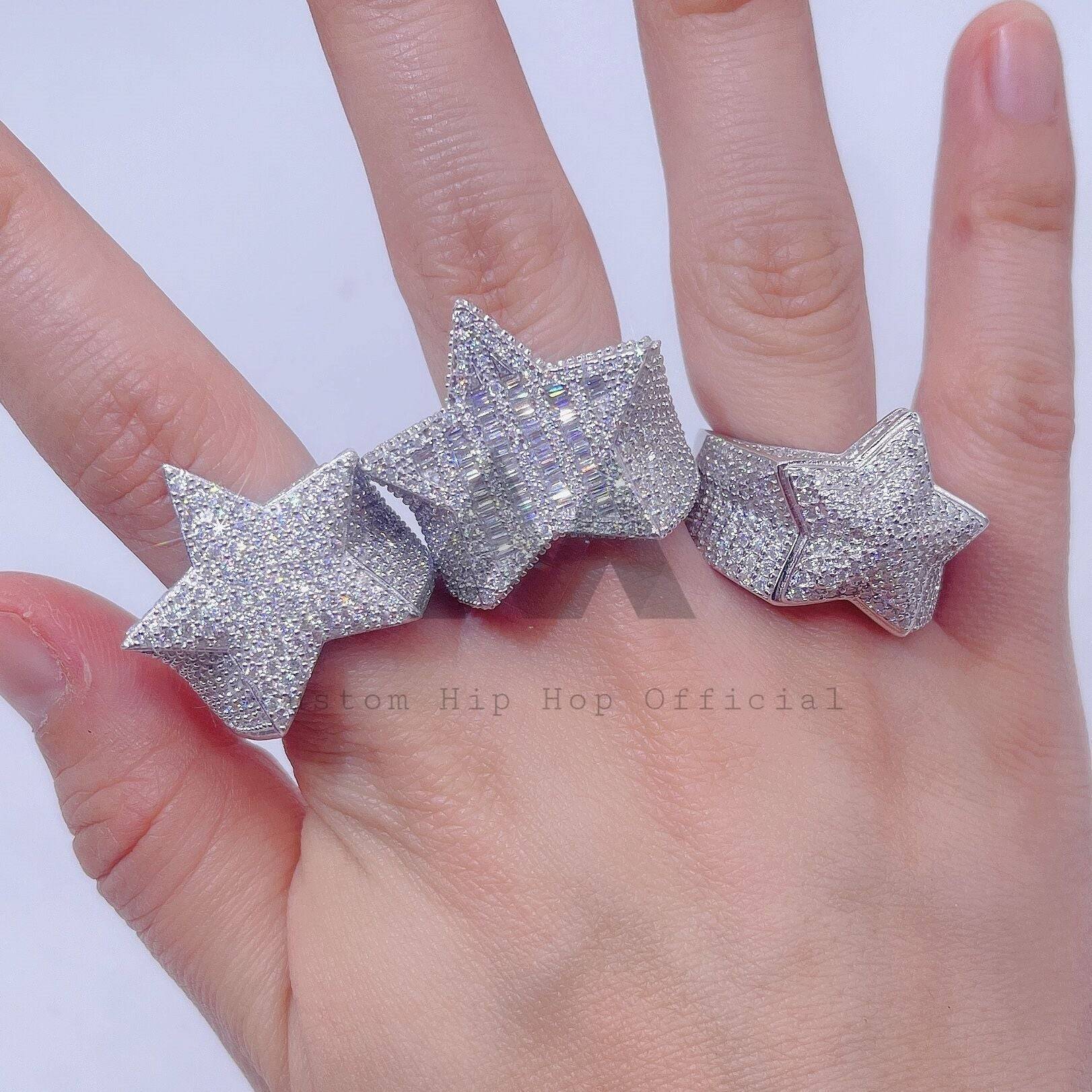 925 Sterling Silver Iced Out Star of David Ring Hip Hop Jewelry for Men