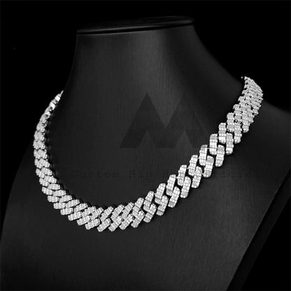 Iced Out 925 Silver 15MM Double Rows Baguette Moissanite Diamond Cuban Chain