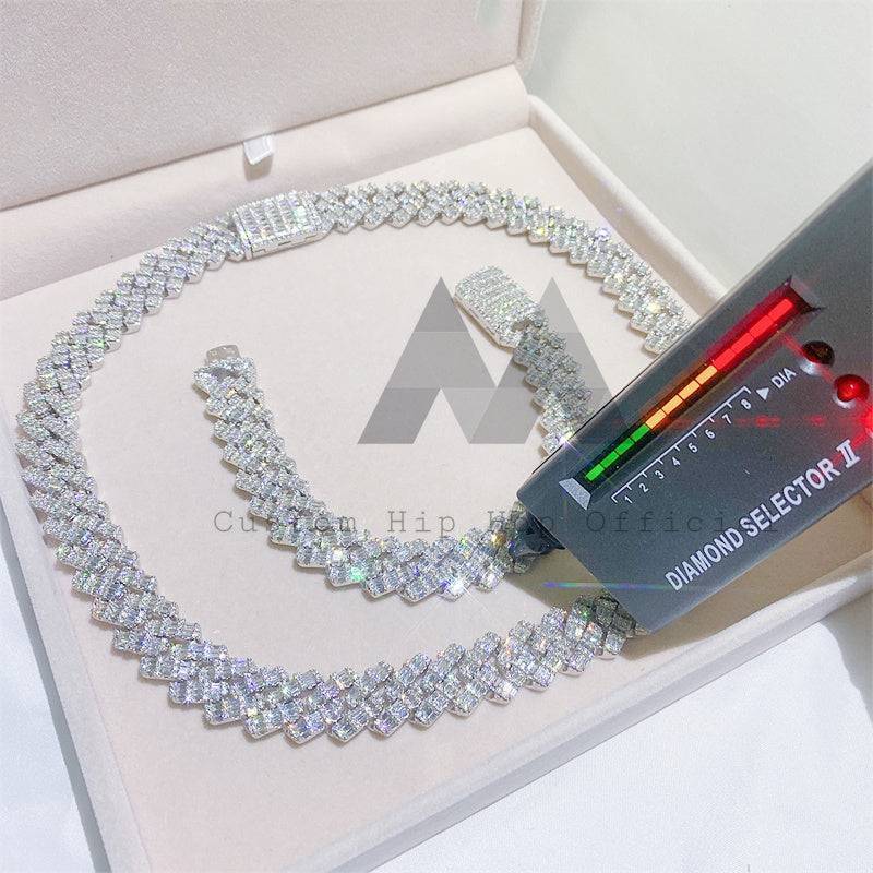 Iced Out 925 Silver 15MM Double Rows Baguette Moissanite Diamond Cuban Chain hip hop jewelry3